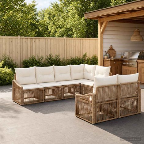 Set Divano da Giardino 7 pz 7-Numero di posti Beige polyrattan vidaXL (1/5)
