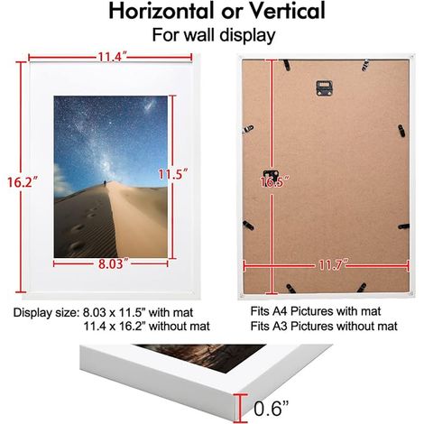 Cornice per foto A3, cornice in legno con vetro acrilico, cornice in MDF con passe-partout per foto DIN A4, cornice per certificati per montaggio su tavolo e parete, 29.7 x 42 cm cornice per poster pe (1/2)