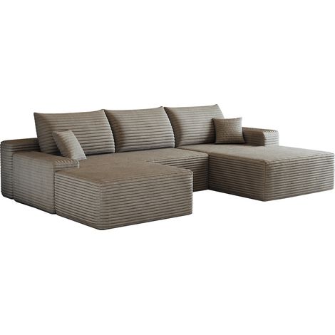 Sofá rinconero modular en L de 270 cm, pana acanalada, color camel, HOMVRA (1/5)