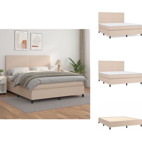 Sommier à lattes de lit avec matelas Cappuccino 180x200 cm - Lit Tapissier - Lit Capitonné - Lit Double - Matelas À Ressorts Ensachés - Tête De Lit Ajustable (1/5)