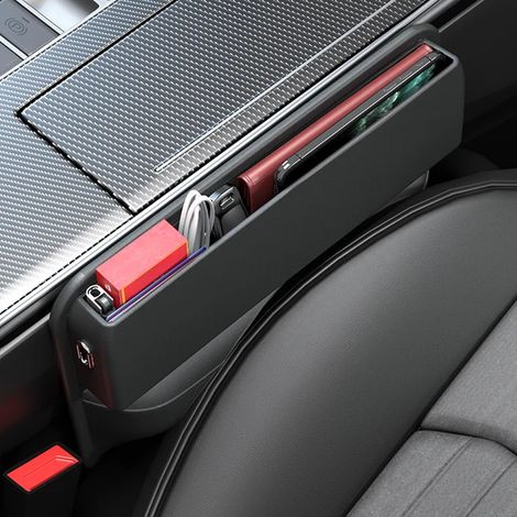 (Option 1) Organisateur de siège auto en cuir PU, boîte de rangement pour fente, organiseur de siège avant, support de remplissage pour fente, compatible avec portefeuille et téléphone (1/5)