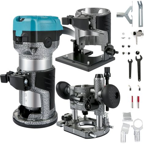 Défonceuse 710W, 3 pinces, base fixe/plongeante/inclinable, coque aluminium, 13000-33000 tr/min, pour bois. (1/5)