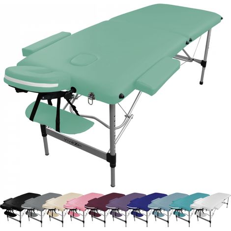 Table de massage pliante 2 zones en aluminium + Accessoires et housse de transport - Vert pastel - Vivezen