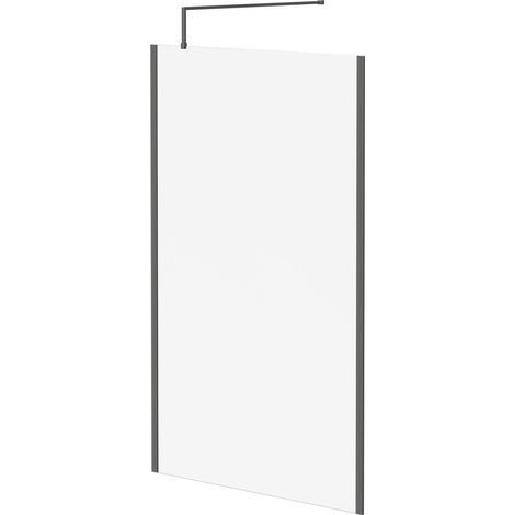 Colore 8mm Clear Glass Gunmetal Grey 1850mm x 1200mm Walk In Shower Screen including Wall Channel with End Profile and Support Bar (1/5)