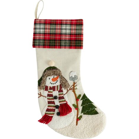Chaussette De Noël - Motif Bonhomme De Neige - 46 X 18 Cm - Bord Fluffy À Carreaux - Pour Cheminée Ou Décoration Murale - 1 Pièce (1/5)