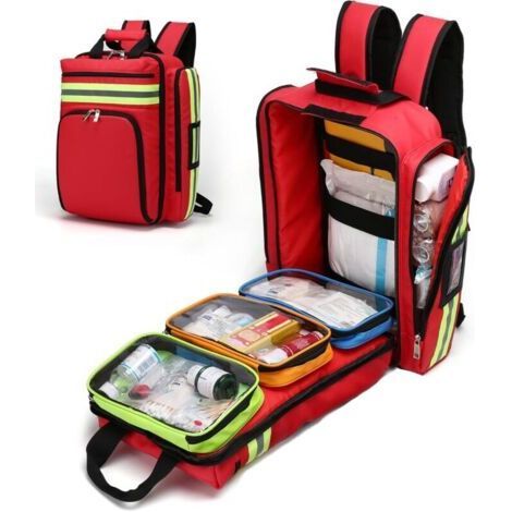 Sac à dos de premiers secours vide – imperméable, résistant, ajustable, respirant, pour les voyages, la maison, la voiture, le travail et les activités de plein air, rouge, 45 x 15 x 35 cm (1/5)