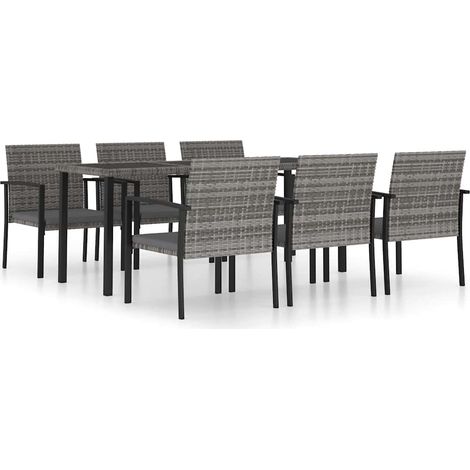 Ensemble repas de jardin 7 pcs Contemporain, Ensemble de salle à manger de jardin Résine tressée Gris OIB3969E (1/5)