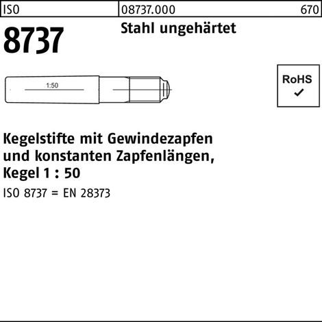 Goupille conique ISO 8737 avec tige filetée 20x140 non trempée Cône 1:50 5p.