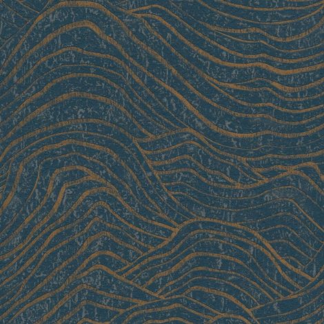 Papier peint à motifs graphiques Profhome 395074 papier peint intissé texturé avec un dessin abstrait et des accents métalliques bleu or 5,33 m2