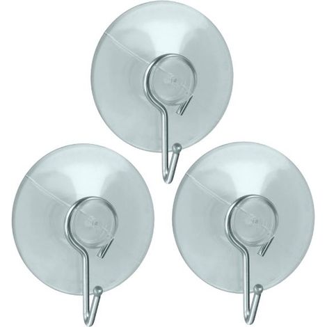 Metaltex Juego de 3 ganchos de ventosa transparentes de acero inox