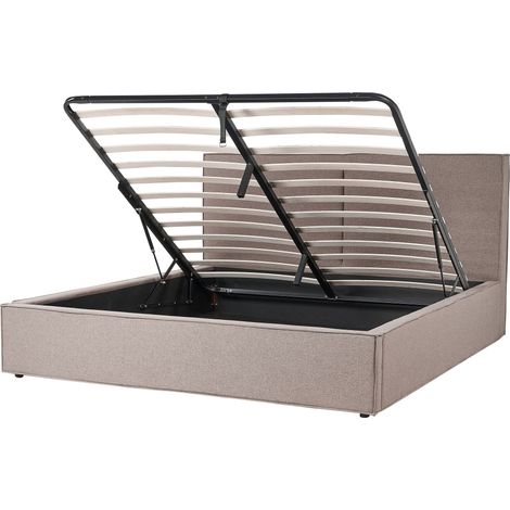 Lit Double Taupe en Polyester et Bois de Pin Coffre sous Sommier 180x200 cm Moissac (1/5)