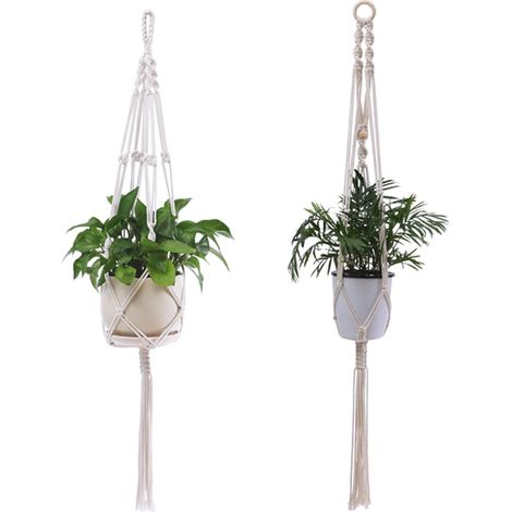 2 Pièces Suspension Plante, Suspension Macrame, Pot Suspendu Plante Interieur, Macramé Support Pots pour Fleur, Corde de Coton Plante Suspendue pour Extérieur,Jardin,Balcon,Patio,Fenêtre (1/5)