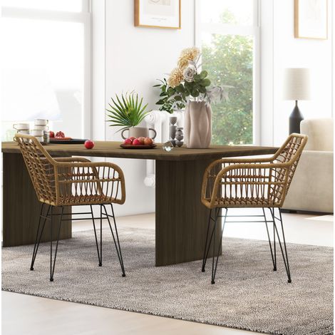 Juego de 2 sillas de comedor de poliratán marrón, 56 x 60 x 79 cm, con reposabrazos (1/5)
