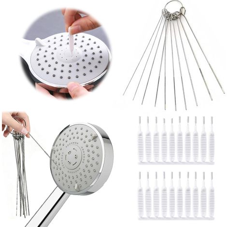 10 Pièces Brosse Douche Nettoyeur Douche Aiguille Métal, avec 20 Pièces Petite Brosse De Nettoyage, Outil Nettoyage Petits Trous pour Pommeau Douche Fente, Salle De Bain Maison (1/5)
