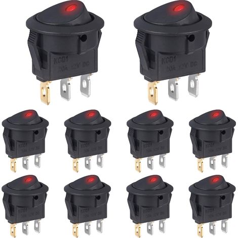 APEX 10 pcs Interrupteur 12V 20A Voyant Lumineux LED Rouge Interrupteurs à Bascule Rond 12 Volts ON/OFF 2Positions Marche/Arret 3Broches (1/5)