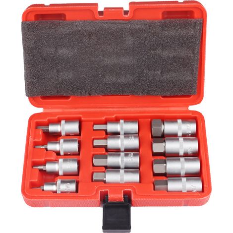 Jeu de 12 Douilles Allen 1/2" - douille 6 pans 1/2 Creux 5-22 mm - Six Pans Extérieurs Avec Mallette en Plastique