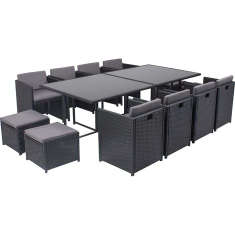 Salotto da giardino a incasso 12 posti resina intrecciata nero/grigio MIAMI (1/5)