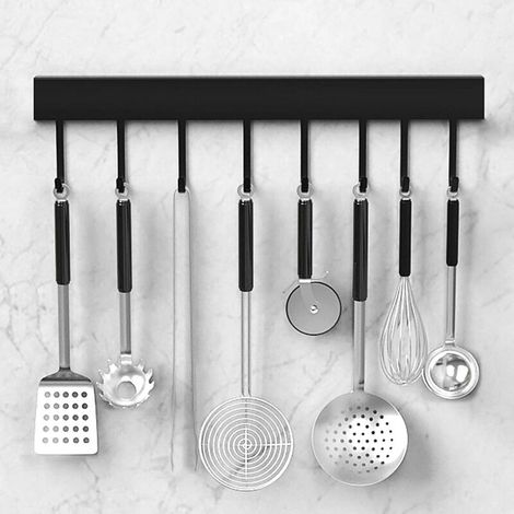 Binario da cucina, portapentole da parete per appendere utensili da cucina, supporto per binario da 40 cm con 8 ganci