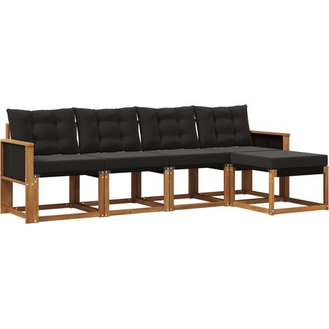 Set di divani da esterno con cuscino 5 pz  Salotto da Giardino Naturale e Nero (1/5)