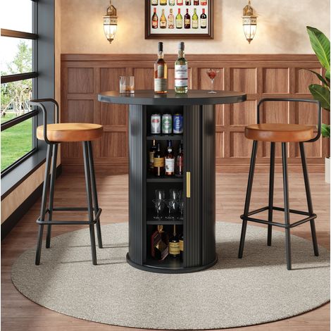 Tavolo bar rotondo 60/60/91,6 cm nero con vano contenitore, design elegante e struttura stabile (1/5)