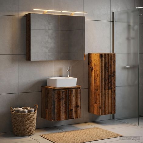 vidaXL Bathroom Furniture Set 4 pcs Old Wood Engineered Wood and Glass (1/5)