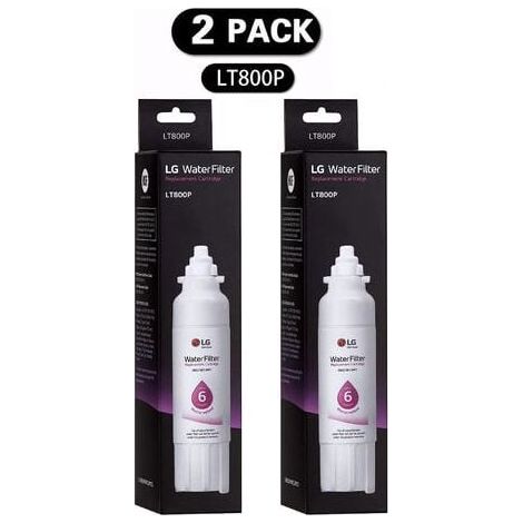 2 filtres à eau pour réfrigérateur LT800P, compatibles LG, remplacement tous les 6 mois ou 500 L, filtration carbone certifiée NSF (1/3)