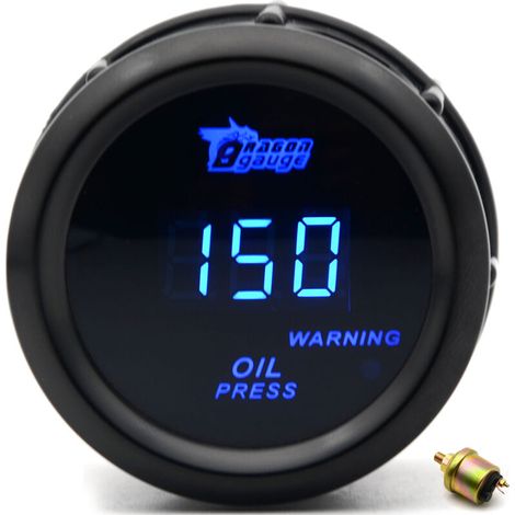 Digital oil pressure gauge with sensor for automatic cars, 52mm 2-inch LCD, 0-120PSI, warning light, black (1/5)