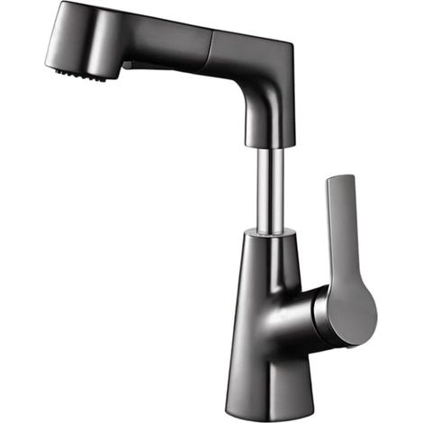 Robinet de lavabo, inox, gris, eau chaude/froide, pour lavabo (1/2)