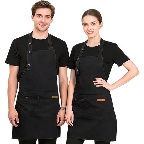 Delantales de cocina，Juego de 2，76 x 67 cm，Delantales para cocinar en casa，Resistentes al aceite，Delantales de trabajo，Lavables a máquina (1/5)