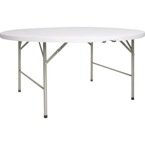 Table pliante ronde, 5 pieds de diamètre, blanche, plateau en polyéthylène avec cadre et pieds en acier, 740(H) x 1530(Ø)mm, résistante aux UV et à la pluie, CC506 (1/5)