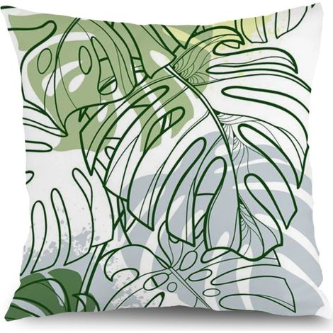 Housse de coussin fleurs feuilles vertes coton, décoration canapé-lit,40×40cm (1/5)