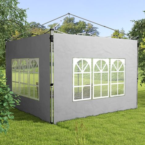 2er-Set Seitenteile für Pavillon 3x3/3x4 m, Seitenwand mit Fenster, wasserdicht Hellgrau