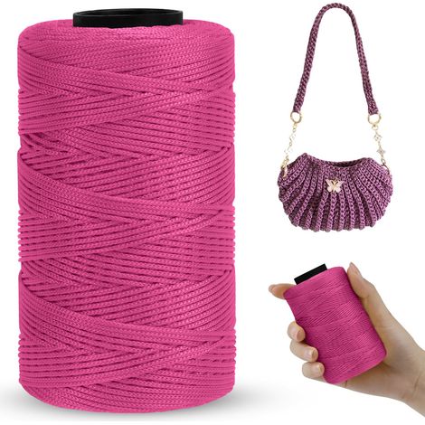 Fil Macramé 1mm x 230m Corde Polyester Ficelle Corde Fil Polypropylène pour Sac à Main, Suspension Murale, Travaux Manuels, Tricot, Noël, Mariage (Rouge Rosé) (1/5)