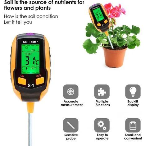 Testeur de sol en Pot de fleurs 5 en 1, détecteur de PH, humidité/lumière/PH/température (1/5)