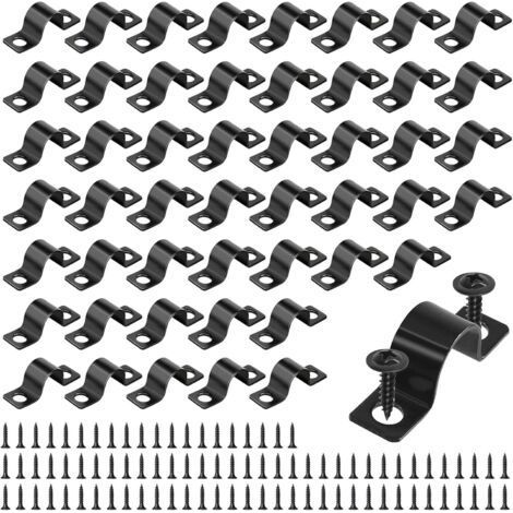50 Pieces Black Cable Ties, Stainless Steel Two-Hole U-Clamps for Securing Tubes or Cables (Ø 6 mm) (1/5)