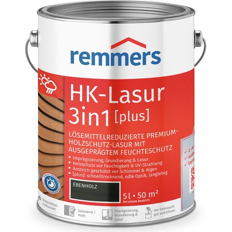 Remmers HK-Lasur 3in1 [plus] ebenholz, matt, 5 Liter, Holzlasur, Premium Holzlasur außen, 3fach Holzschutz mit Imprägnierung + Grundierung + Lasur
