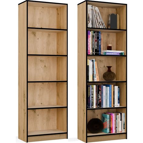 R60 Librería - Mueble para libros y archivadores - 5 estantes - 60x182x30 cm - ROBLE ARTISAN / NEGRO (1/5)