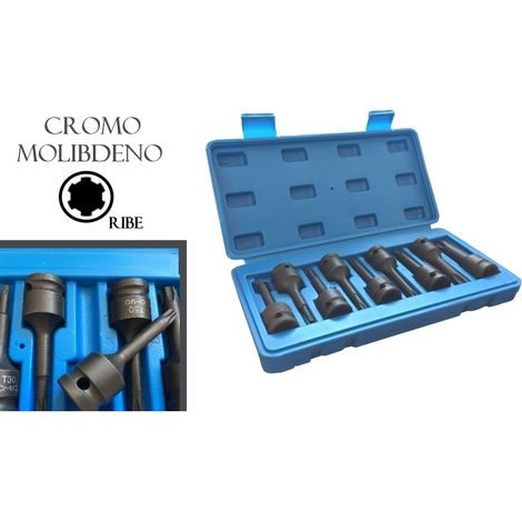 Bussole/Boccole ad impatto professionali ribe serie 9 pezzi da 1/2 cromo molibdeno in valigetta