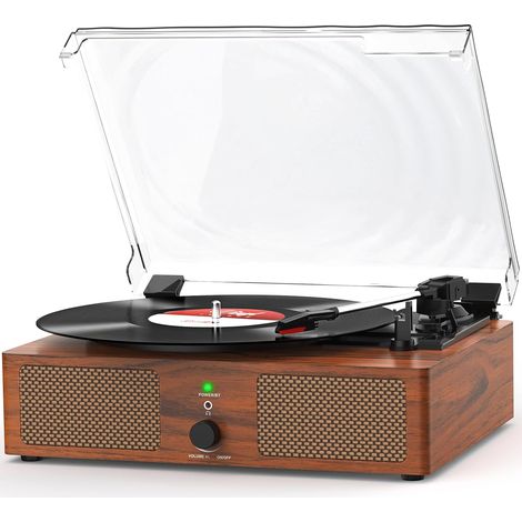 Platine Vinyle Tourne-Disque avec Haut-parleurs intégrés et entraînement par Courroie Bluetooth, phonographe Vintage avec 3 Vitesses Brun Bois (1/5)