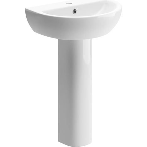Signature Zeus Basin and Full Pedestal 550mm Wide - 1 Tap Hole (1/3)