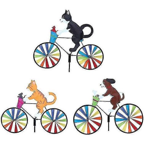 Chats et chiens à vélo, girouette, moulin à vent, roues arc-en-ciel, animaux, décoration de jardin, sculpture, statue, ornement pour pelouse, cour, sable, plage (1/5)