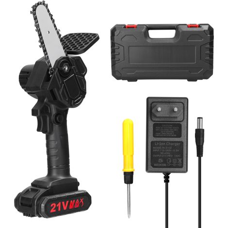 Scie d'élagage électrique portable et compacte avec batterie lithium rechargeable 21 V 500 W (10 cm), moteur à balais, outil de travail du bois à une main pour jardin et verger (1/5)