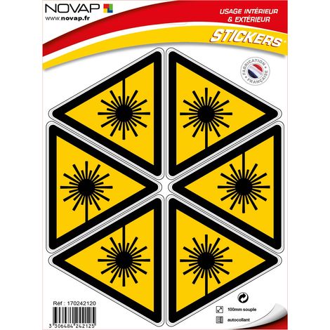 Planche 6 Stickers Triangle 100mm - Danger rayonnement laser- 4242125