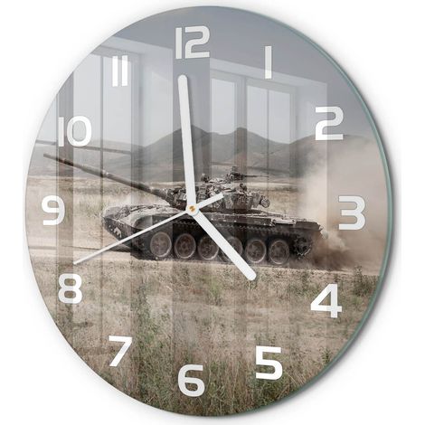 Horloge Murale Ronde Décoration Maison Verre Trempé Style Contemporain Char dans le désert fi 30 cm (1/5)