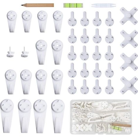 Accroche Tableau Sans Percer Blanc Fixation Murale Sans Percer Crochet en Plastique pour Accroche Cadre Crochet Tableau Cadre Photo Chapeau，43pcs (1/4)