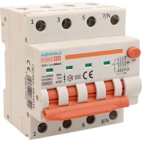 RCBO Interruttore Magnetotermico Differenziale Con Doppia Leva Tipo A - SI Curva B 4P 4M 6000A 300mA, Diagnostica Visiva, AC 400V IP20 IEC61009-1 PL8M4, Corrente Disponibili 10A 16A 20A 25A 32A 40A (B