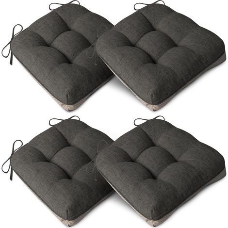 Lot de 4 coussins extra épais pour chaises de salle à manger, antidérapants, doux, avec attaches, 40 x 40 x 10 cm, gris foncé