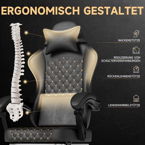 Chaise de jeu cuir PVC avec repose-pieds ergonomique pour PC bureau,capacité de charge 150 kg couleur noire. (1/5)