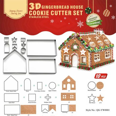 Emporte Piece de Noël 3D, Lot de 10 Moule à Biscuits Outils de Cuisson Emporte-Pièces Pâtisserie en Acier Inoxydable pour Maison en Pain D'épices Noël Décoration de Gâteau 2 (1/5)