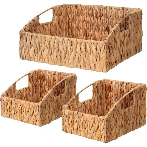 Paniers de rangement en rotin, paniers de rangement en osier tressé à la main avec poignées intégrées, paniers de rangement pour étagères, chambre, salle de bain, buanderie ou cuisine (couleur naturel (1/5)